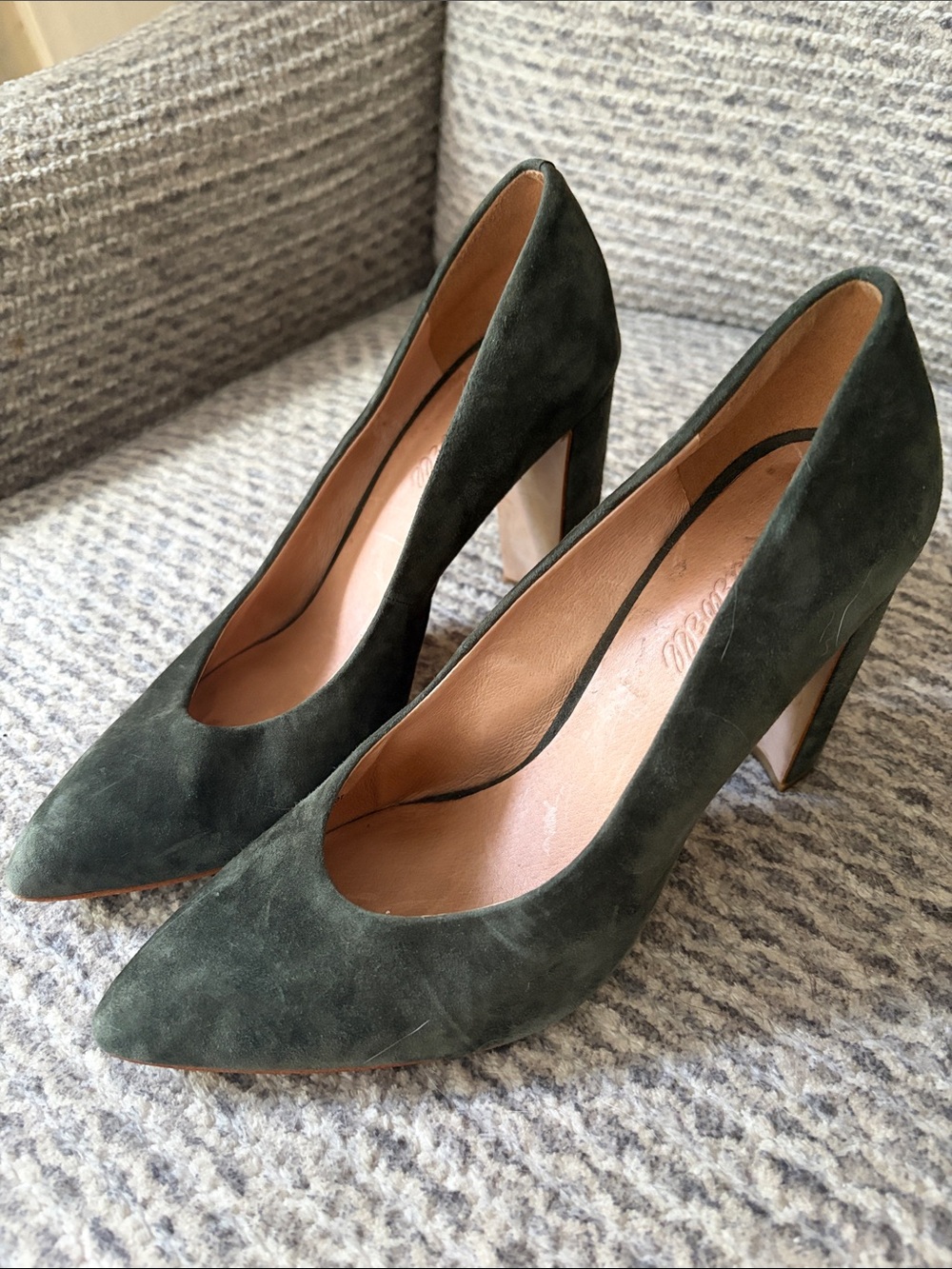 Madewell Suede Green Classic Pointed Toe Pumps